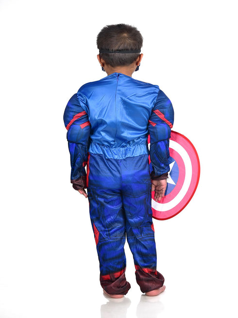 BookMyCostume American Superhero Kids Fancy Dress Costume with Shield - Muscle Look - Imported